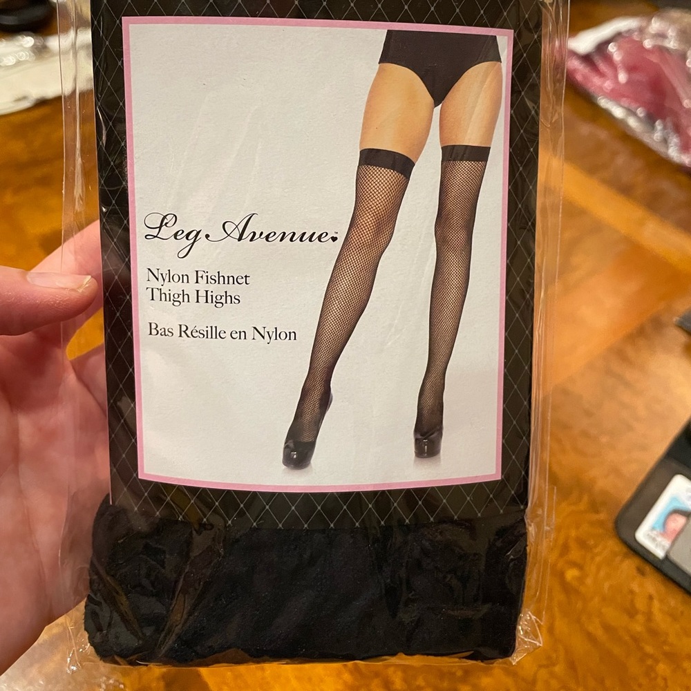 Black, Nylon FISHNET Thigh highs (OS)